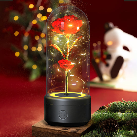 Valentine's Day Gift: Enhance the Atmosphere with a 2-in-1 Rose Flowers LED Light and Bluetooth Speaker - Rose Luminous Night Light Ornament Encased in Glass
